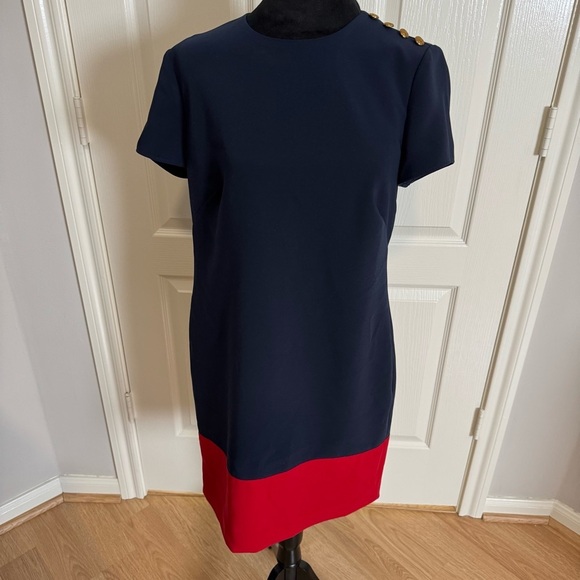 LAUREN RALPH LAUREN Two Tone Navy Red Anchor Buttons Sailor Shift Dress 4 NWT - Picture 6 of 10